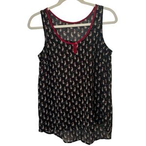Black w/ White Cats Sheer Sleeveless Blouse Size Medium